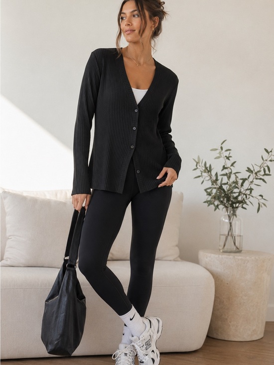 Nike Sweaters - Nike Black Ribbed Button Front Cardigan Sweater Lightweight Athleisure Size S